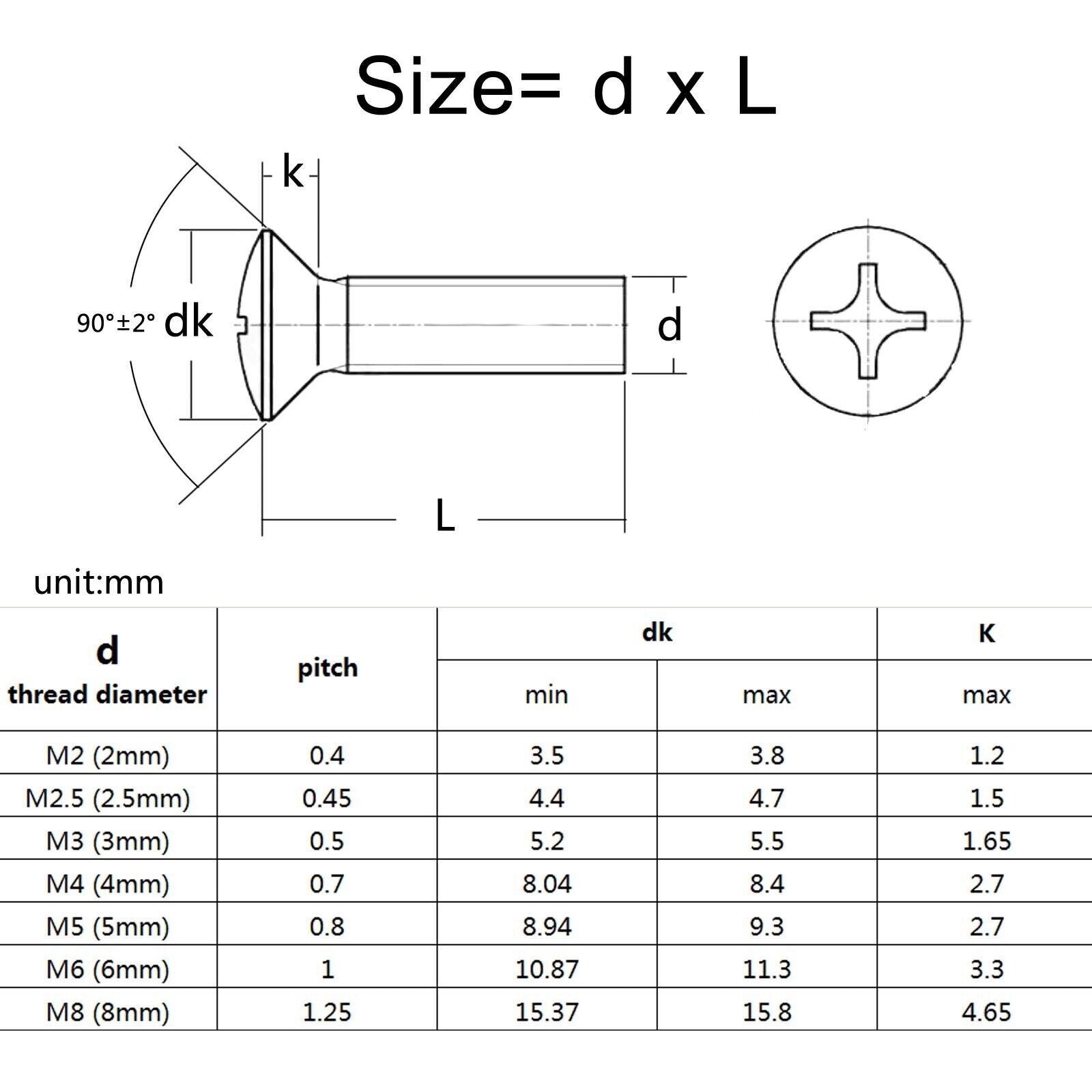 50pcs M2.5 x 10mm 304SS Cross Phillips Half Raised Countersunk Head Screw Bolt