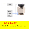 10xMale Thread x Push-in Fittings Pneumatic Hose Tube Straight Adapter 4mmxG1/8"
