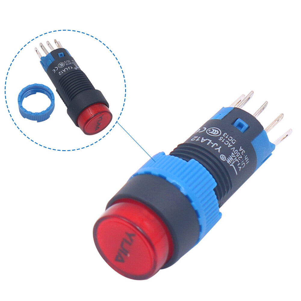 10x Round Push Button Switch 12mm Momentary 1 NO 1 NC LED Green Illuminated LA12