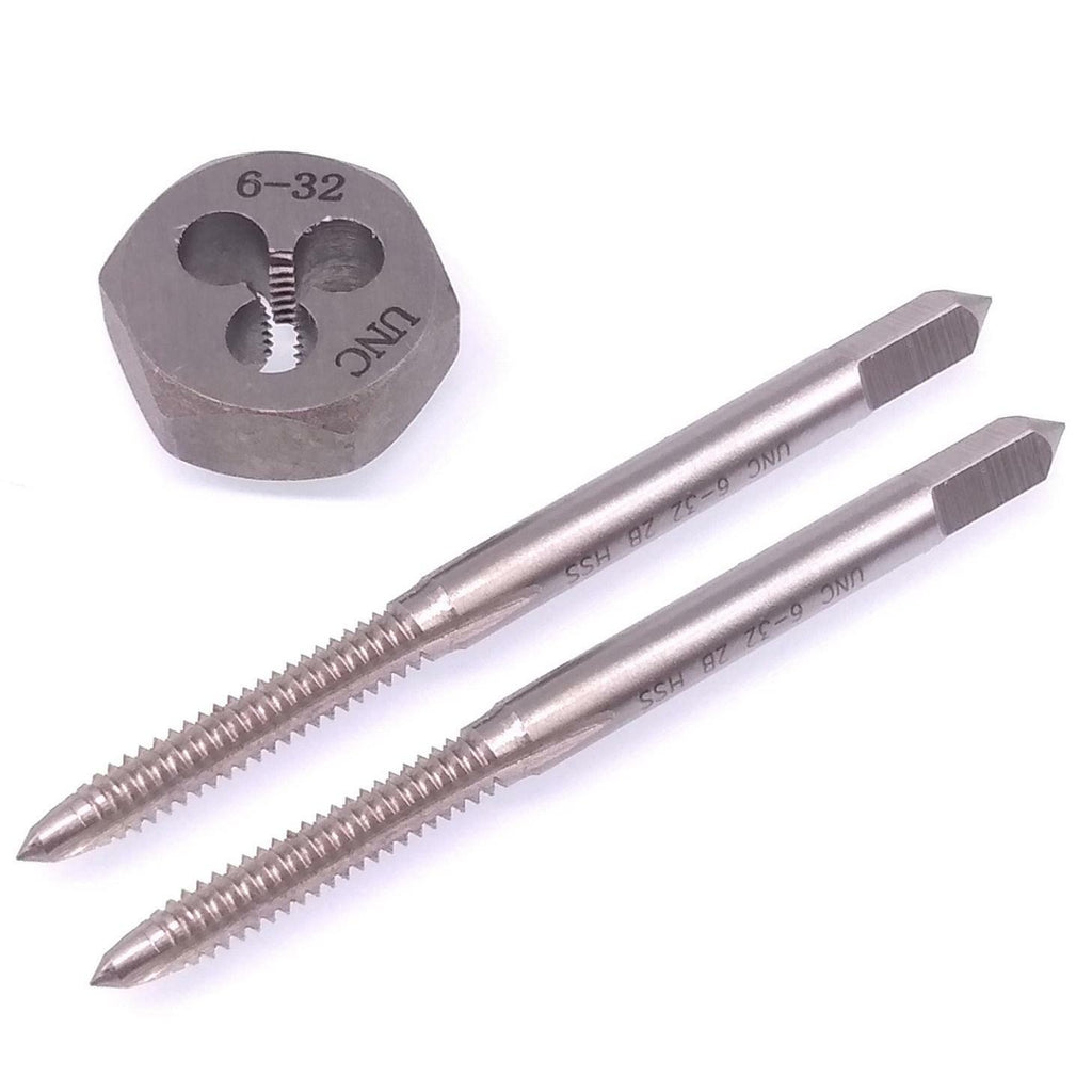 HSS 6-32 Taper & Plug Tap & 6-32 Hexagon Die Thread Right Hand Set