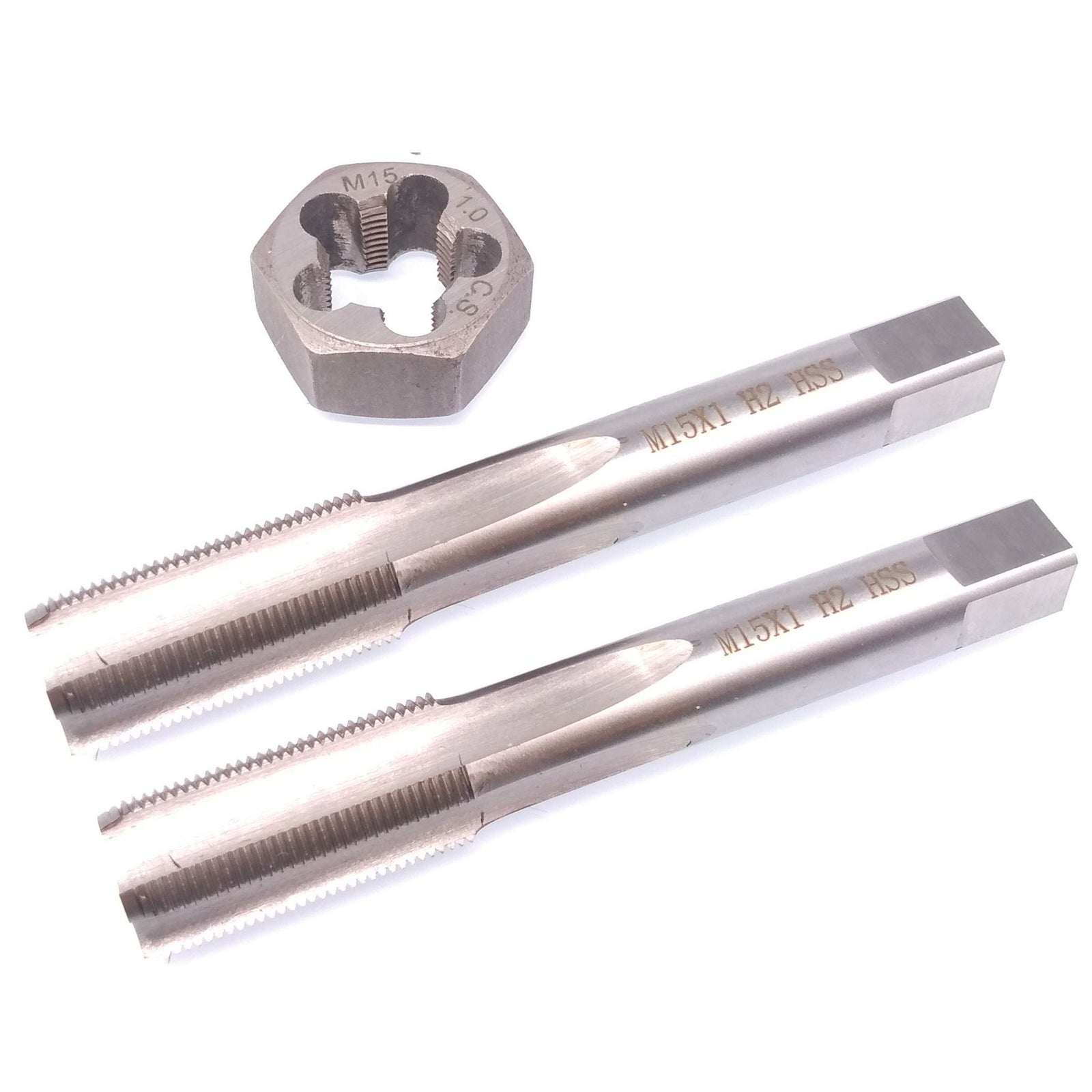 HSS M15x1mm Taper & Plug Tap & M15x1mm Hexagon Die Metric Thread Right Hand Set