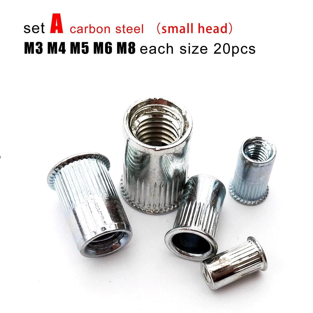 100pc Assortment Kit Set M3M4M5M6M8 Flat Head Rivet Nut Insert Rivnut Nutsert #4