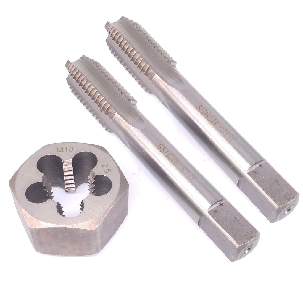 HSS M18 x 2.5mm Taper & Plug Tap & 18x2.5mm Hexagon Die Metric Thread Right Hand