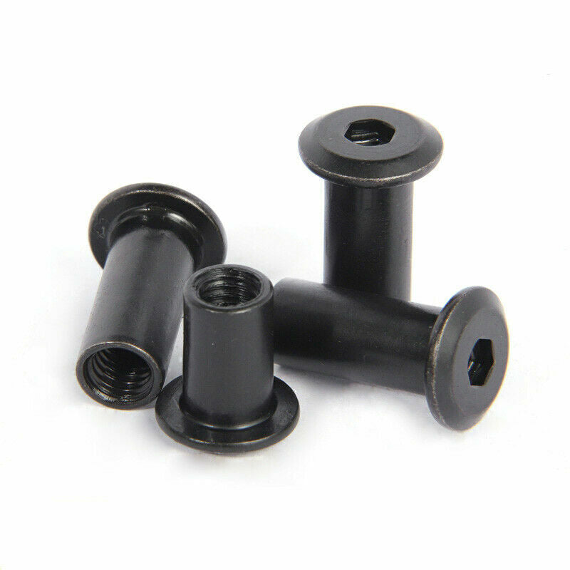 10x M6 x 20mm dia 8mm Black Steel Rivet Hex Socket Furniture Connector Cap Nuts