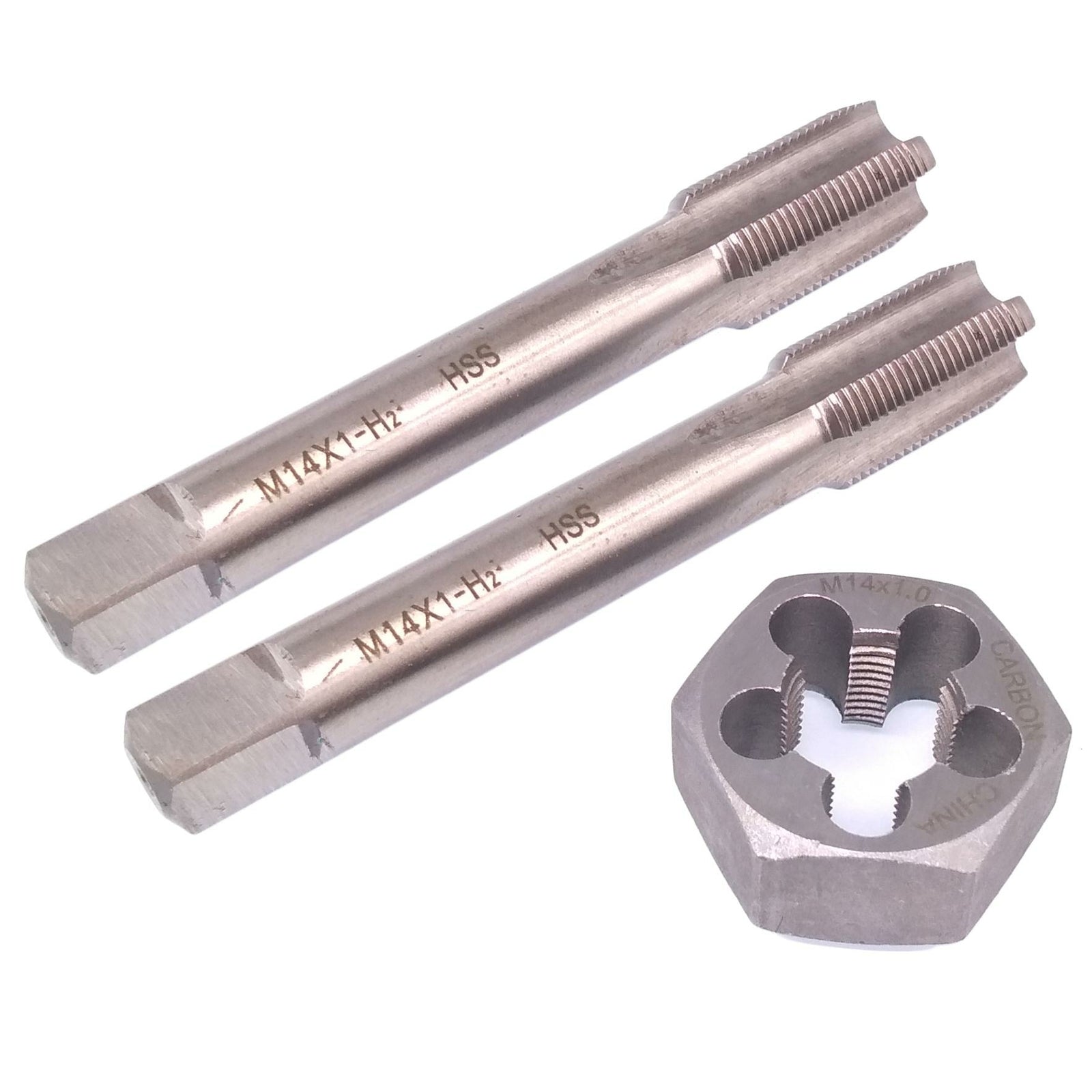 HSS M14 x 1mm Taper & Plug Tap & 14x1mm Hexagon Die Metric Thread Right Hand Set