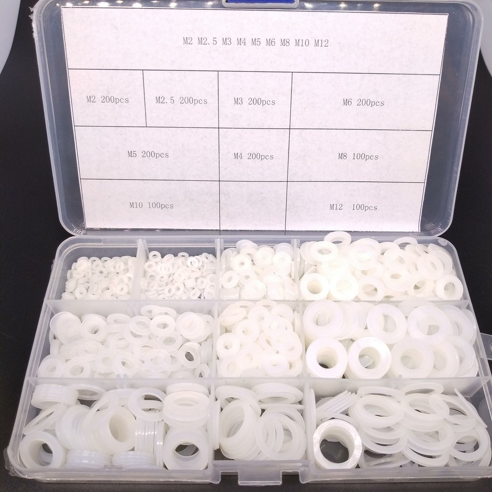 AU Stock 1500pcs White Nylon Flat Washers Assortment Kit