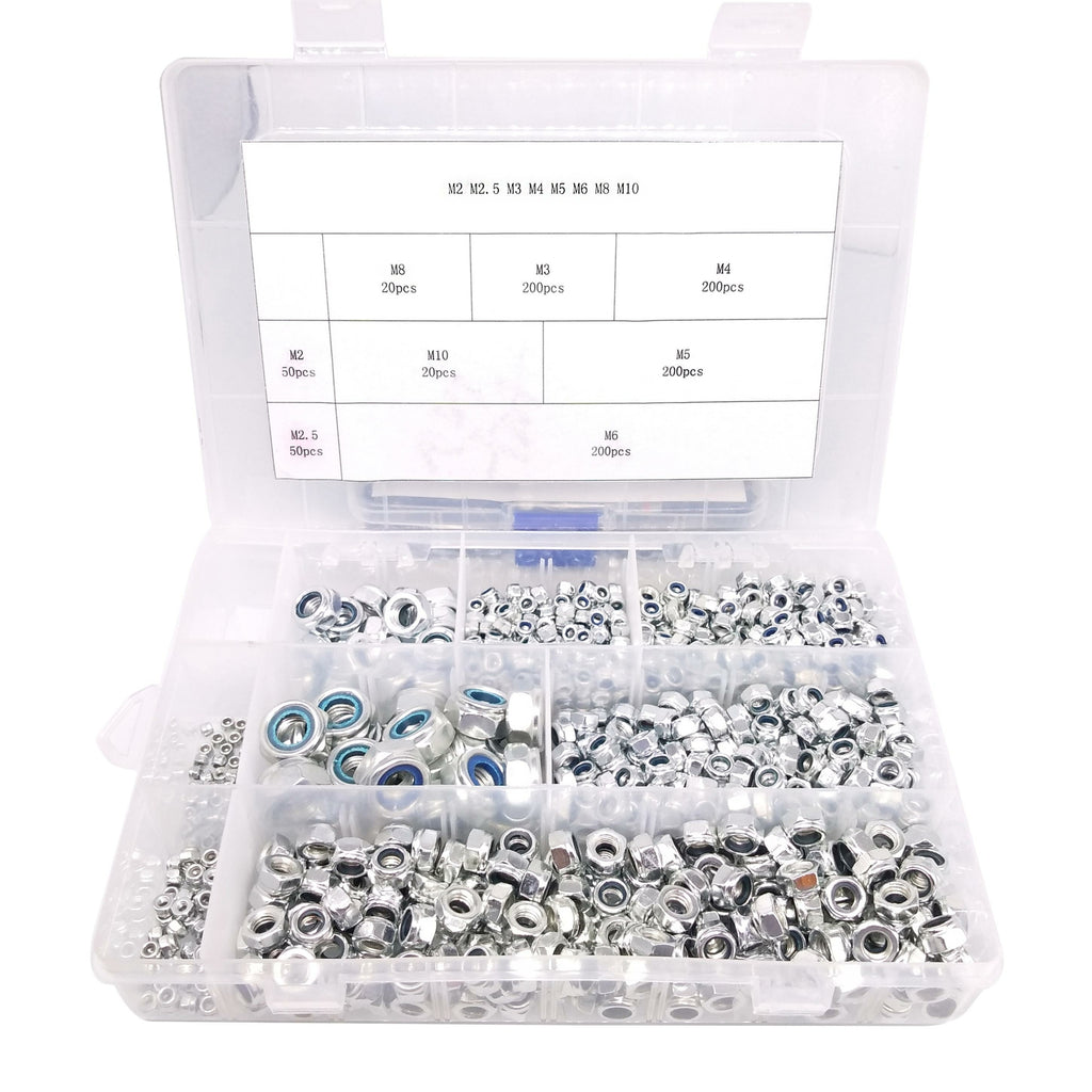 940x Self-Locking Nylon Insert Hex Nuts Zinc plated Carbon Steel Assortment Kit