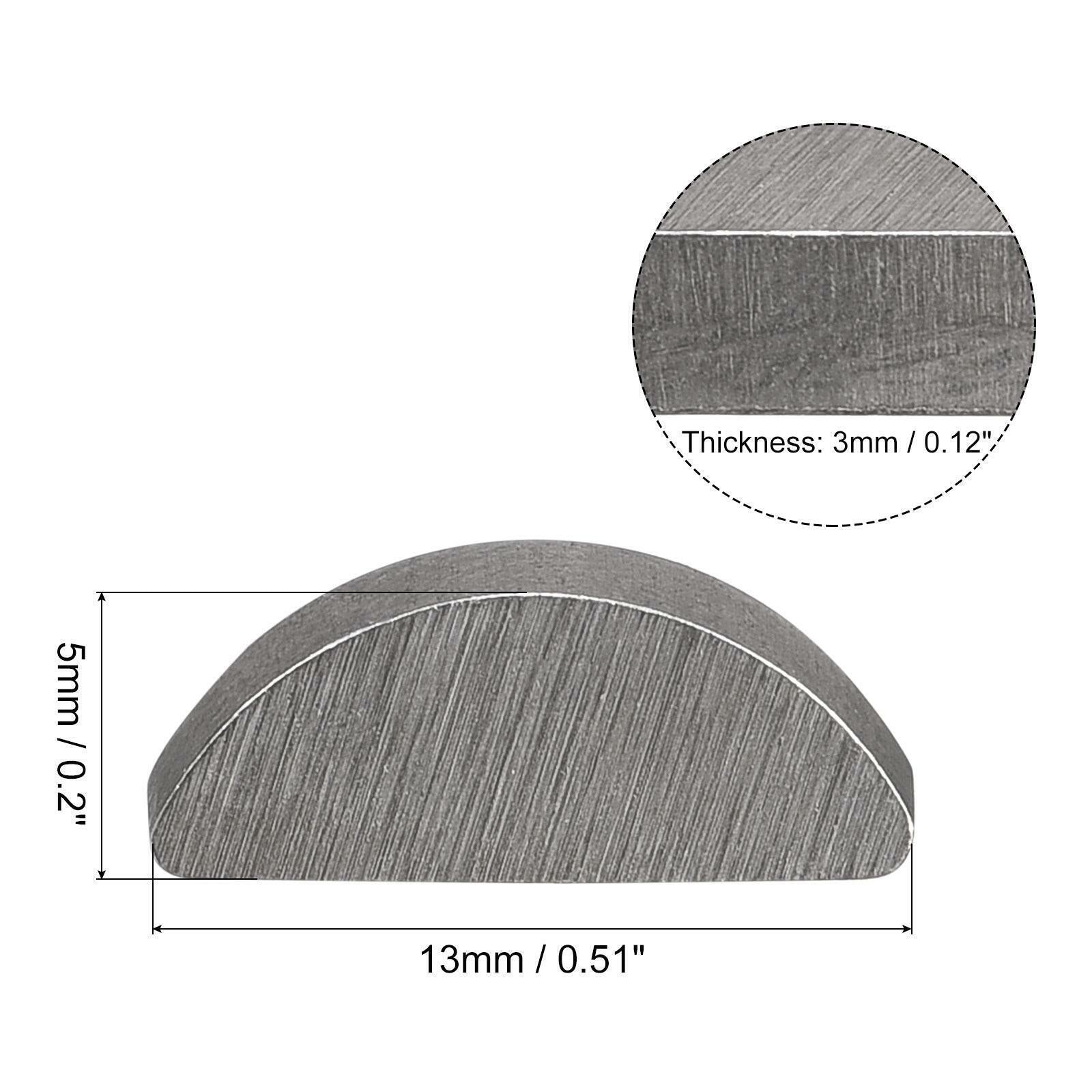 10pcs Woodruff Keys 45# Steel 13mm Length x 5mm Width x 3mm Thickness