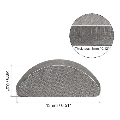10pcs Woodruff Keys 45# Steel 13mm Length x 5mm Width x 3mm Thickness
