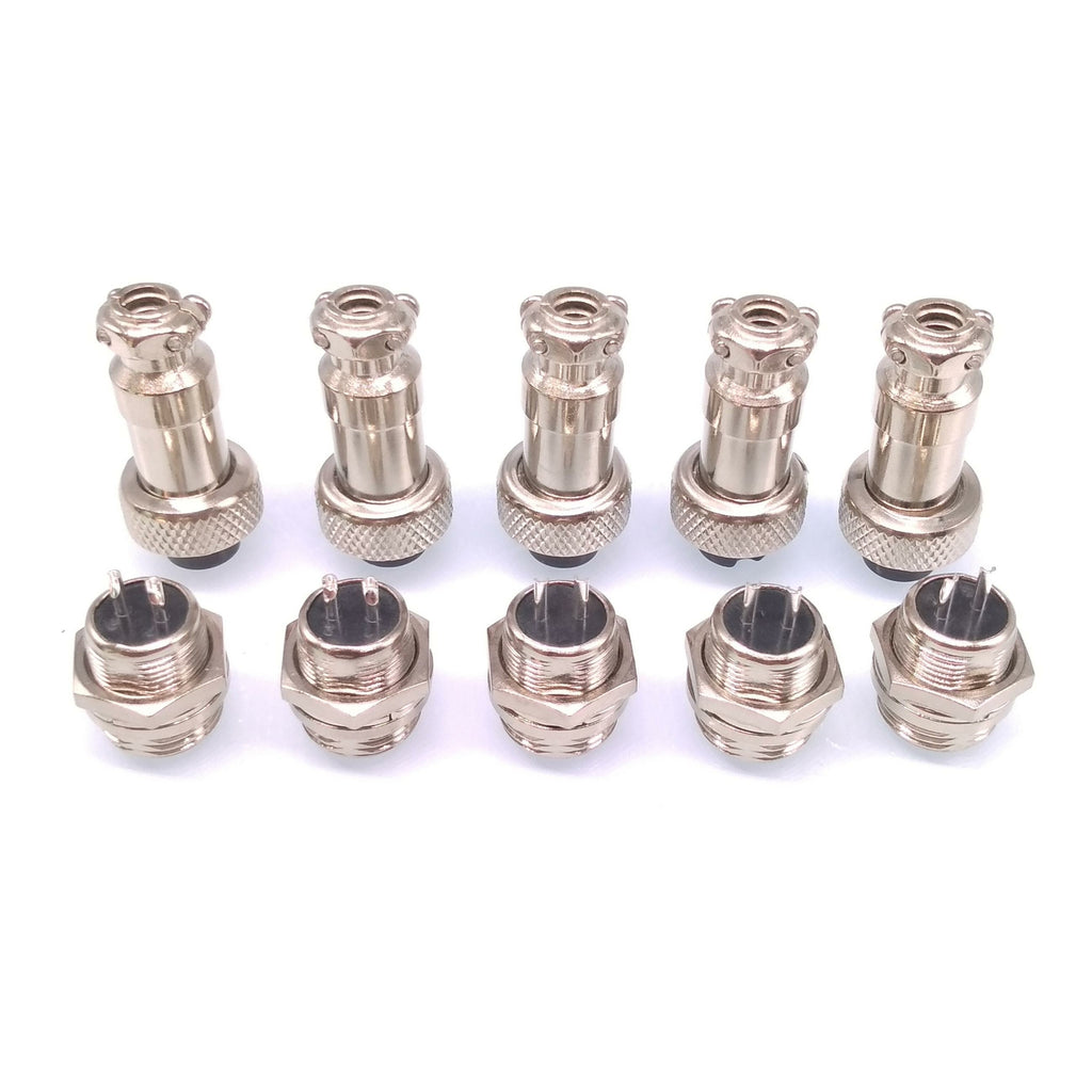 5Sets GX12 2Pin 12mm Panel Mounting Metal Aviation Connector Plug + Socket