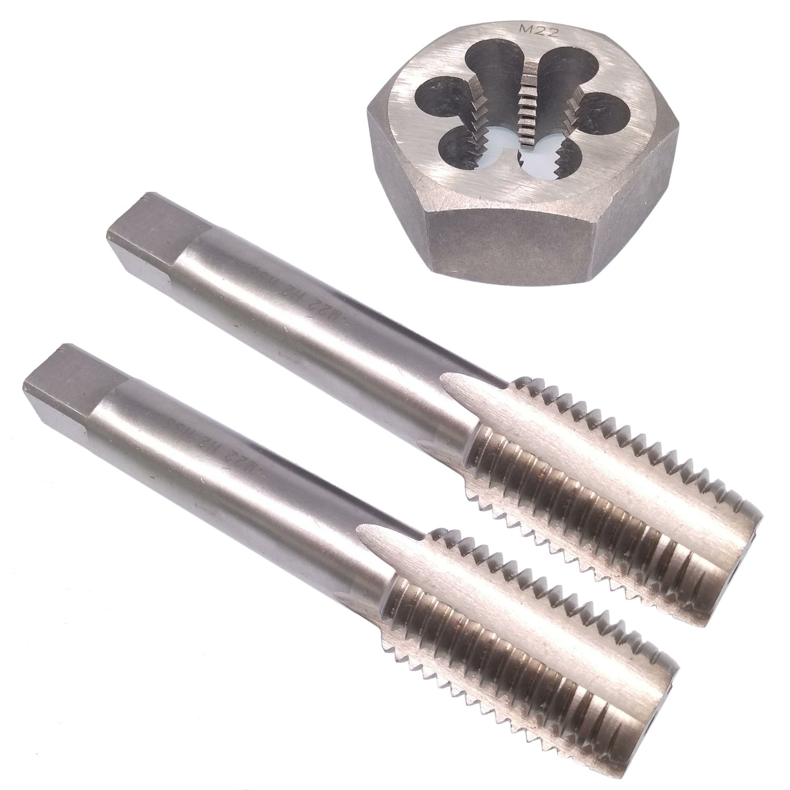 HSS M22 x 2.5mm Taper & Plug Tap & 22x2.5mm Hexagon Die Metric Thread Right Hand