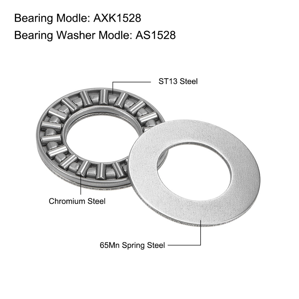2pcs AXK1528 Thrust Needle Roller Bearings 15x28x2mm with AS1528 Washers
