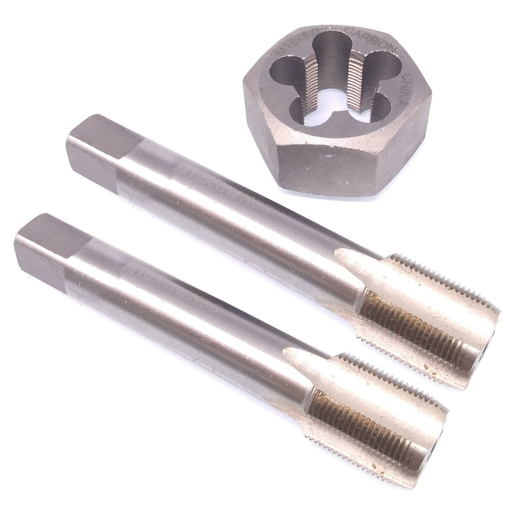 HSS M18 x 1mm Taper & Plug Tap & 18x1mm Hexagon Die Metric Thread Right Hand Set