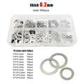 500pcs M3-M8 0.2mm 304 Stainless Steel Ultra Thin Flat Washer Shim Set Kit Box
