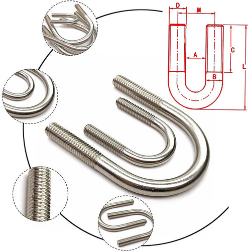 1pc U-bolts Stainless Steel A2 Screws Support Pipe Tube Conduit M6 x 76mm Metric