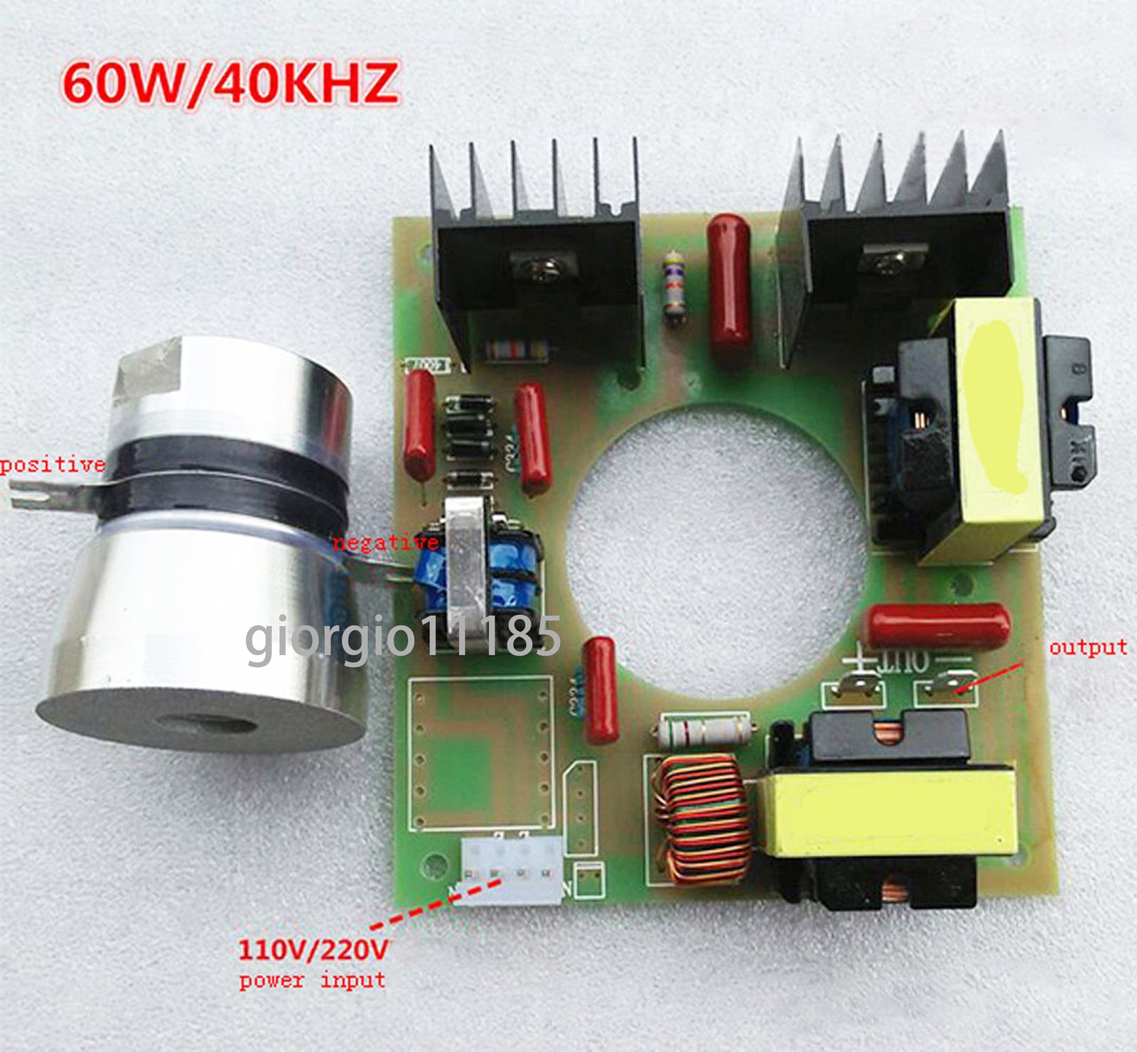 US Stock 110VAC 60W 40KHz Ultrasonic Cleaning Transducer Cleaner & Driver Board