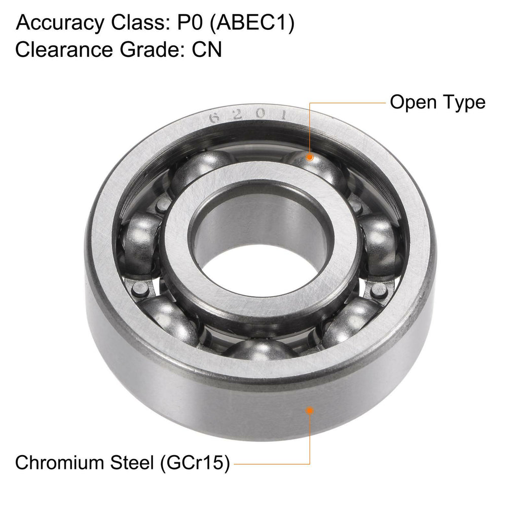 6201 Deep Groove Ball Bearings 12x32x10mm CN Open Type Chrome Steel