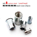 100pc Assortment Kit Set M3M4M5M6M8 Flat Head Rivet Nut Insert Rivnut Nutsert