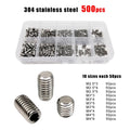 500pcs M2.5-M4 DIN913 304 Hex Hexagon Socket Flat Point Grub Bolt Set Screw Kit