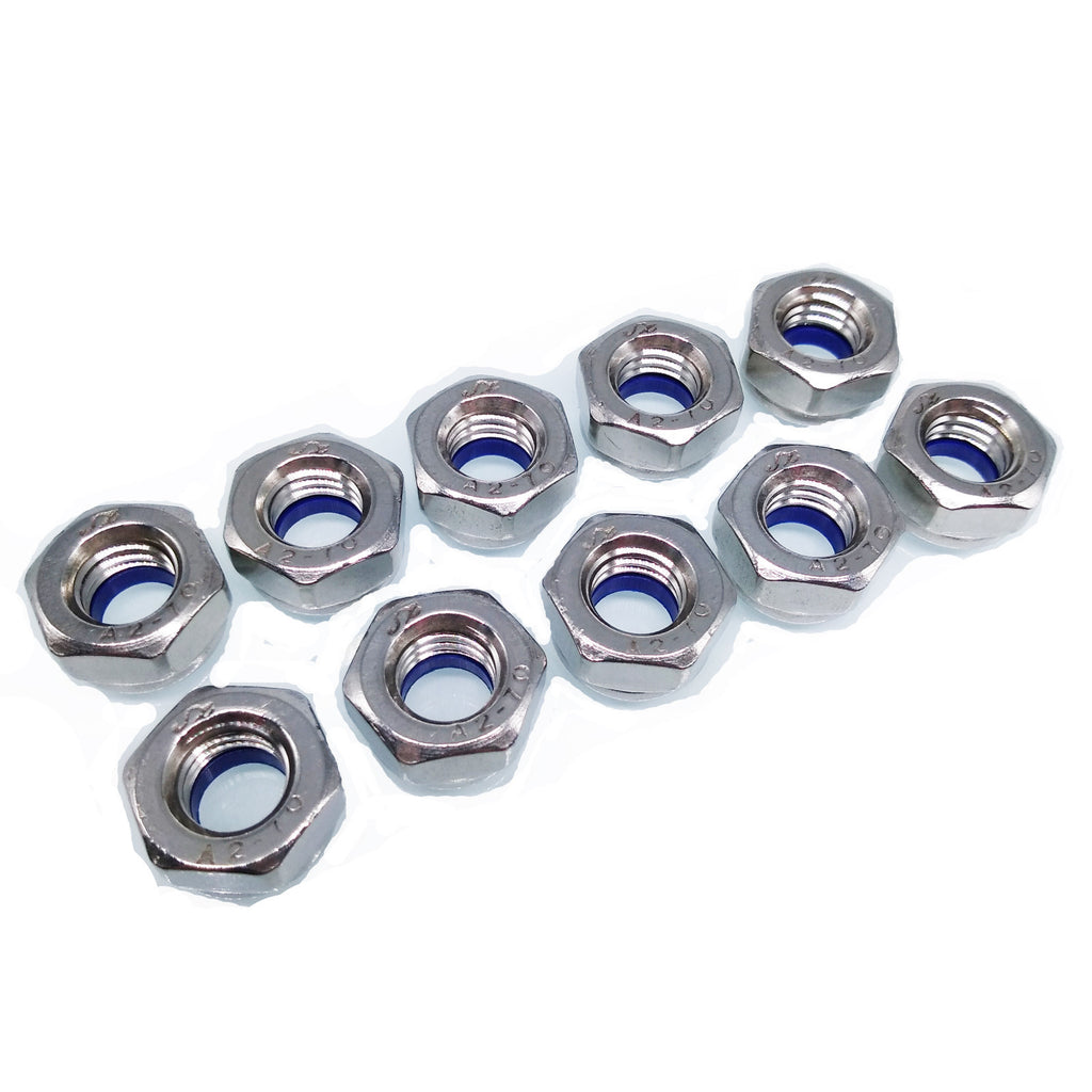US Stock 10pcs M10 x 1.5mm Nylon Insert Hex Lock Nut DIN985 A2 Stainless Steel