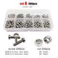400pcs M2-M3 304 A2 Stainless Steel Torx Pan Round Head Screw Bolt Nut Set Kit