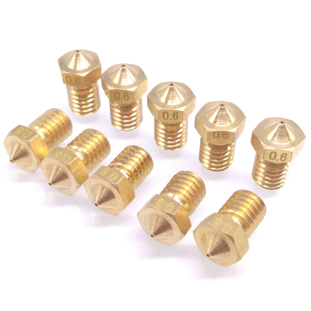 US Stock 10pcs 3D Printer Extruder Brass Nozzle 0.6mm M6 Thread 1.75mm For E3D