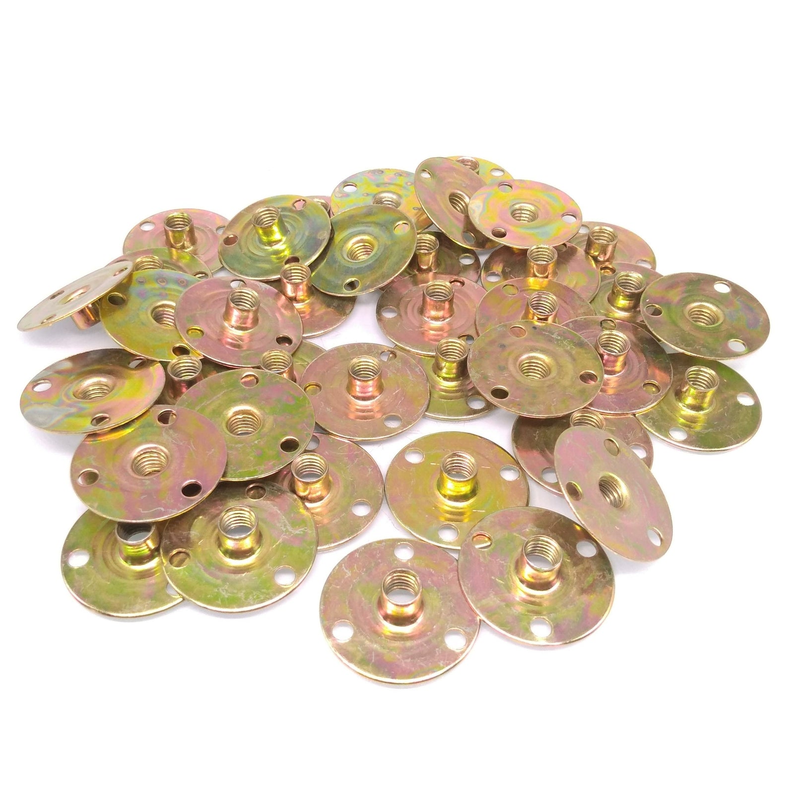 50pcs M8 x 37 x 1.2 Steel Round Base T Nut Three Brad Hole Furniture Tee Nut