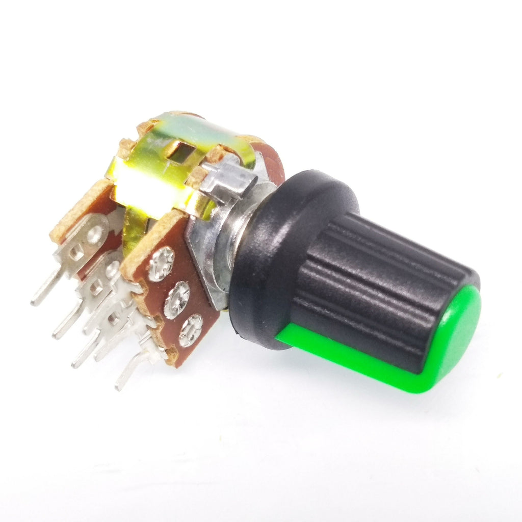 10 Units 5K B5K OHM Linear Taper Rotary Dual Potentiometer POT Green Knob