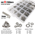 2100pcs M1.6-M3 SS304 Hexagon Hex Socket Allen Cap Head Screw Bolt Nut Set Kit