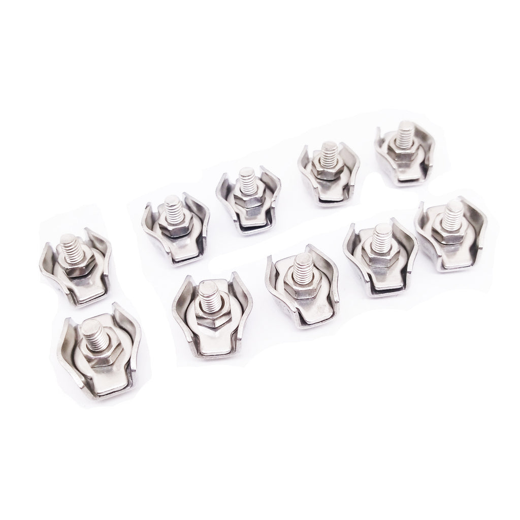 US Stock 10pcs 3mm 304/A2 Stainless Steel Wire Rope Simple Grip Cable Clamp