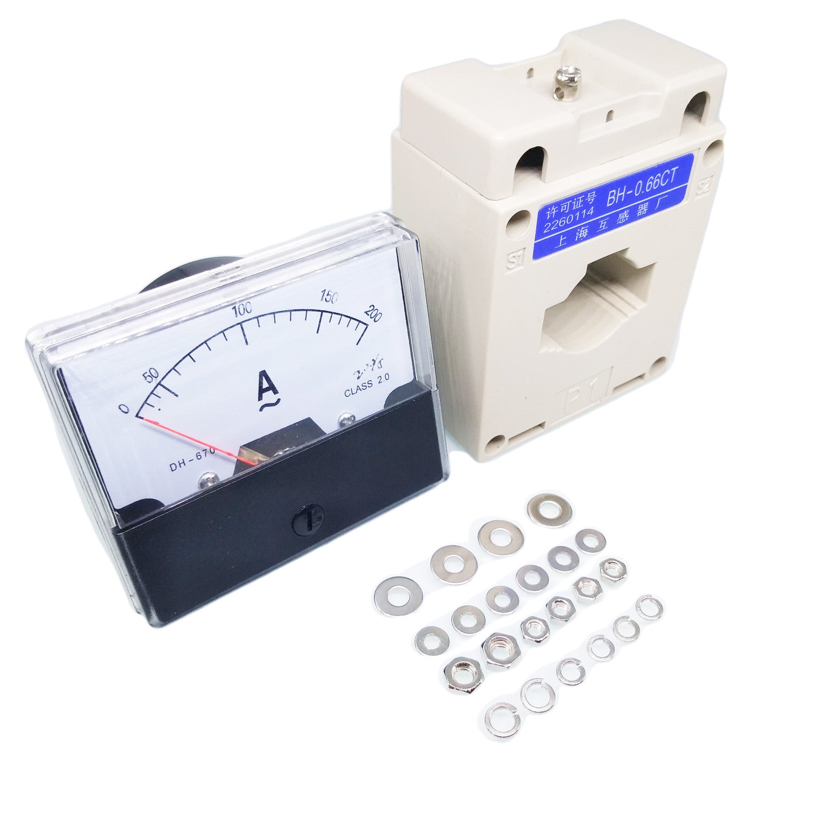 Analog Panel AMP Current Meter Gauge DH670 200A AC Current Transformer