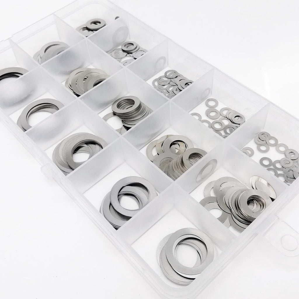 600pcs M3-M20 0.3mm 304SS Ultra Thin Flat Washer Adjusting Shim Plain Gasket Kit