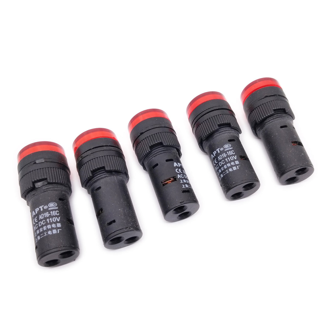US Stock 5pcs AC/DC 110V 16mm Red LED Indicator Signal Light AD16-16C