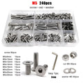 240pcs M5 Hexagon Hex Socket Ultra Thin Head Screw Bolt Set 304 Stainless Steel