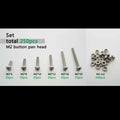 250pcs Assortment Kit Set 304 Stainless Steel Phillips Cross Screw Bolt Nut M2