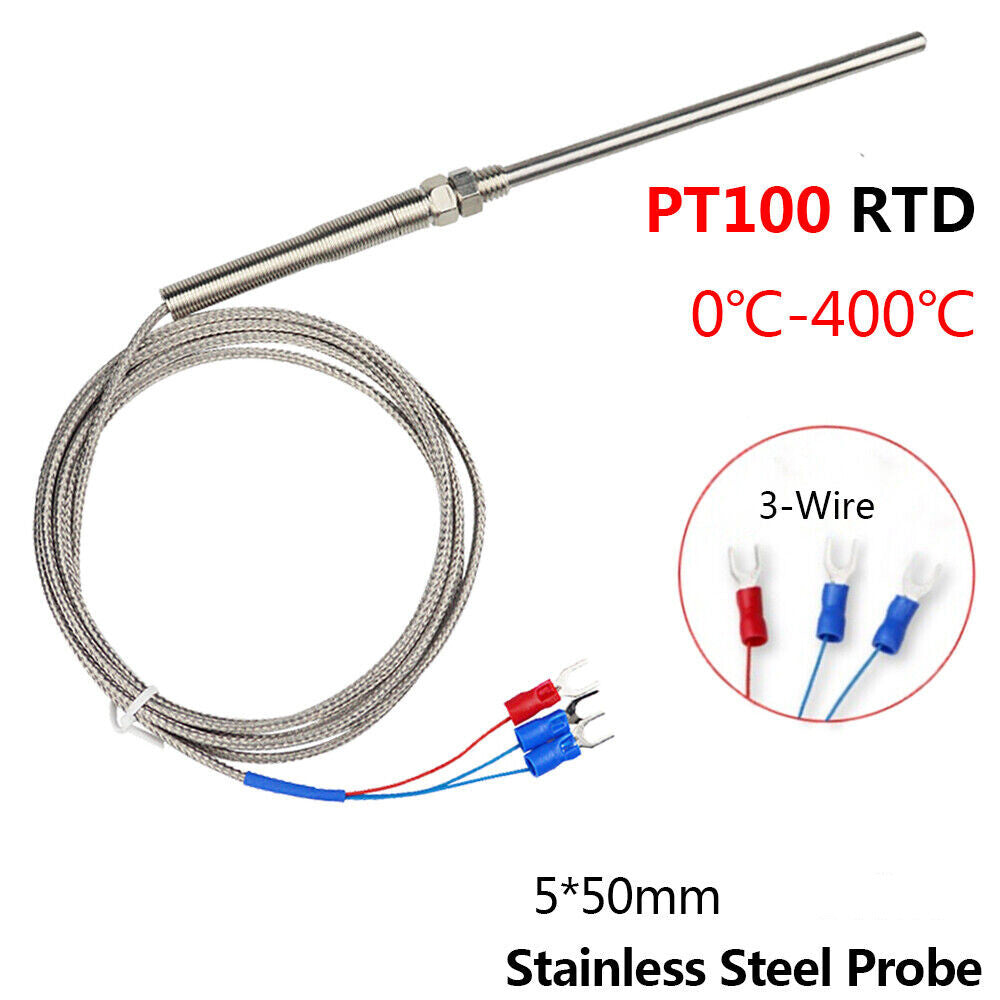 5pcs PT100 RTD Temperature Sensor Resistance Thermometer 400℃ Probe 5x50mm 2M