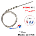 5pcs PT100 RTD Temperature Sensor Resistance Thermometer 400℃ Probe 5x50mm 2M