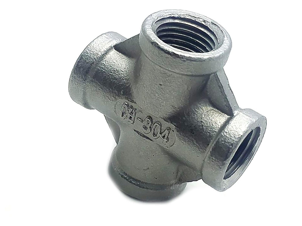 US Stock 1/4" Thread 4 Way Female Cross Coupling Connector SS Pipe Fitting NPT