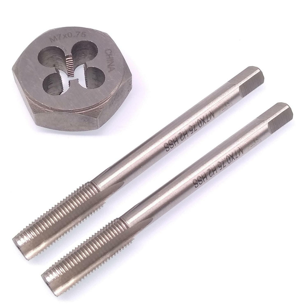 HSS M7 x 0.75mm Taper & Plug Tap & 7x0.75mm Hexagon Die Metric Thread Right Hand