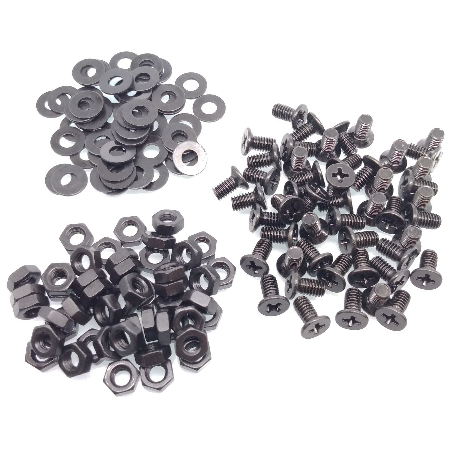 200pcs M4 x 8mm Flat Head Black Screws with Nuts Washers