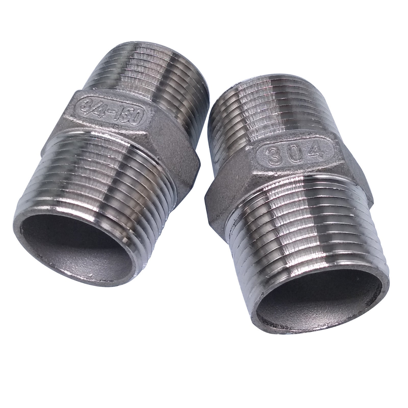 US Stock 2pcs 3/4" Male x 3/4" Male Hex Nipple SS 304 Threaded Pipe Fitting NPT