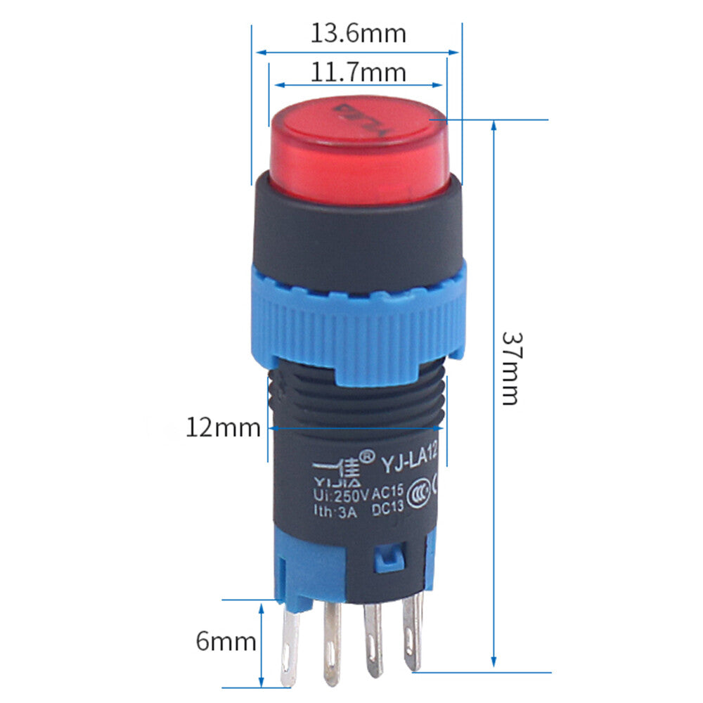 10x Round Push Button Switch 12mm Momentary 1 NO 1 NC LED Green Illuminated LA12