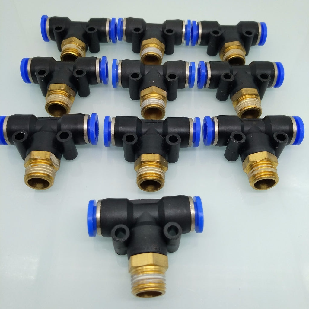 US Stock 10pcs Pneumatic 8mm-1/4" Male Tee T Branch Connector Push In Fitting