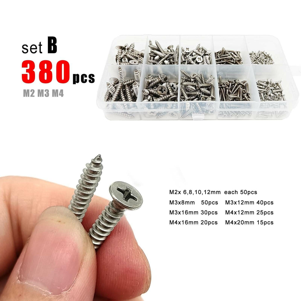 M2 M3 M4 SS304 Phillips Flat Countersunk Head Self-tapping Wood Screw Set Kit