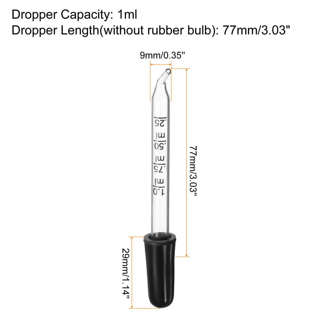 Eye Dropper, 1pcs 1ml Straight Tip Graduated Dropper with Bulb Tube, Clear
