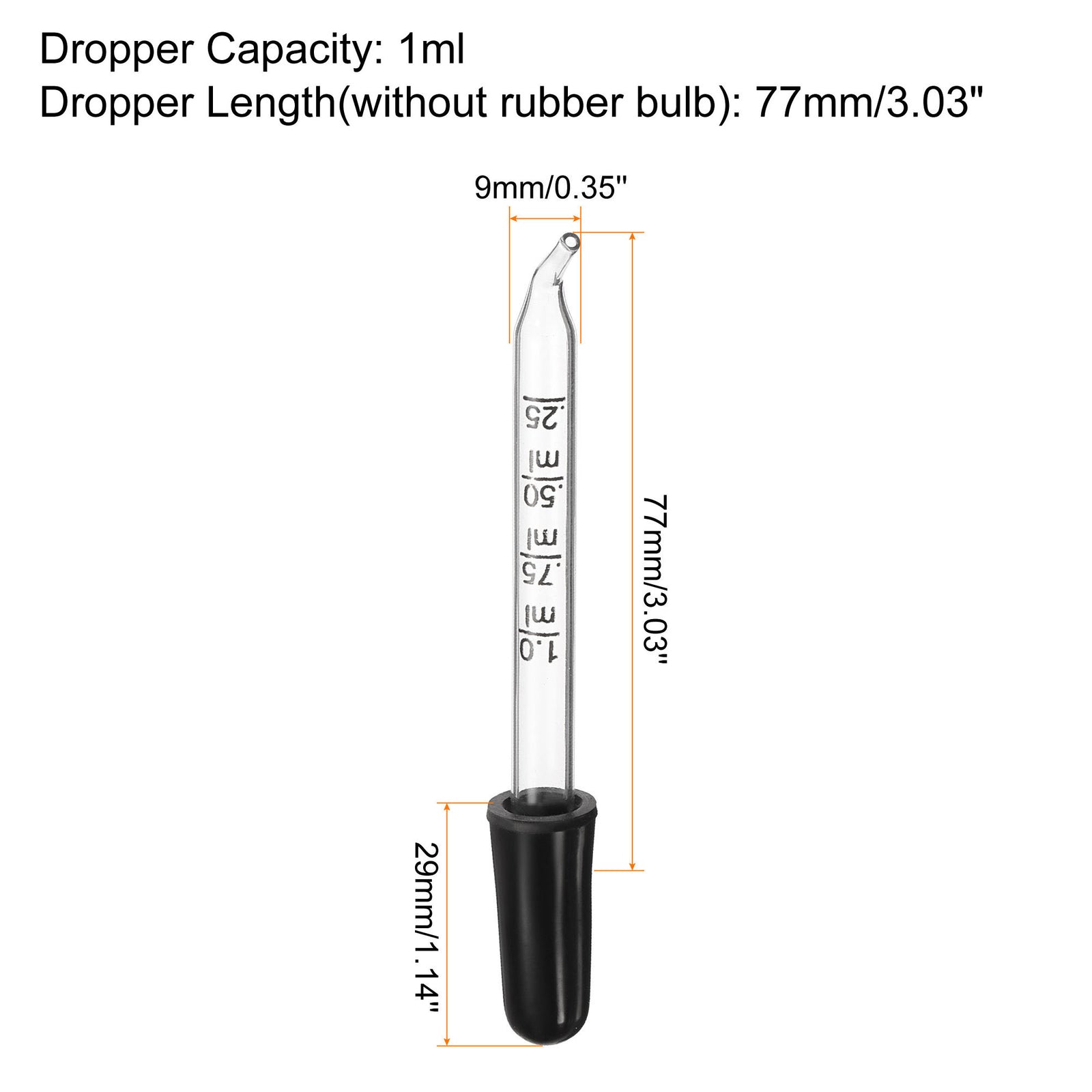 Eye Dropper, 1pcs 1ml Straight Tip Graduated Dropper with Bulb Tube, Clear