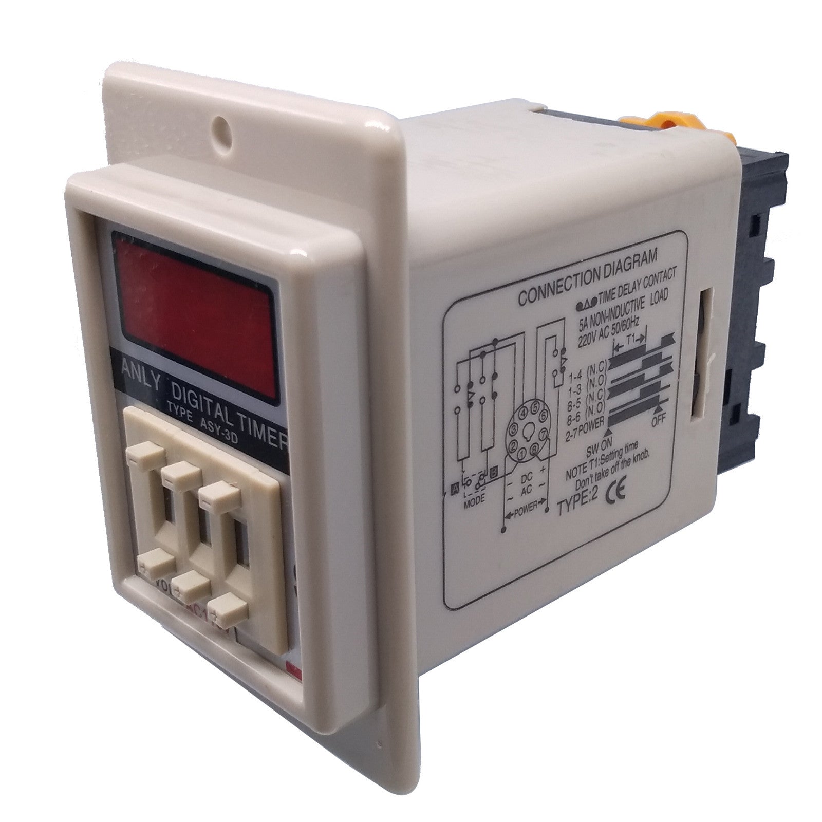 US Stock ASY-3D 1-999s AC110V Power On Delay Timer Digital Time Relay 8P W/ Base