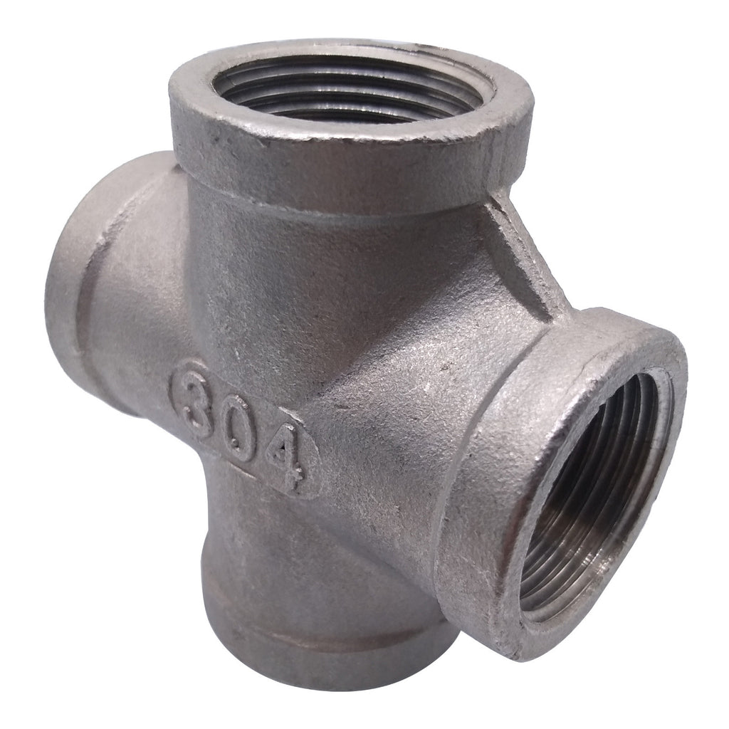 US Stock 3/4" Thread 4 Way Female Cross Coupling Connector SS Pipe Fitting NPT