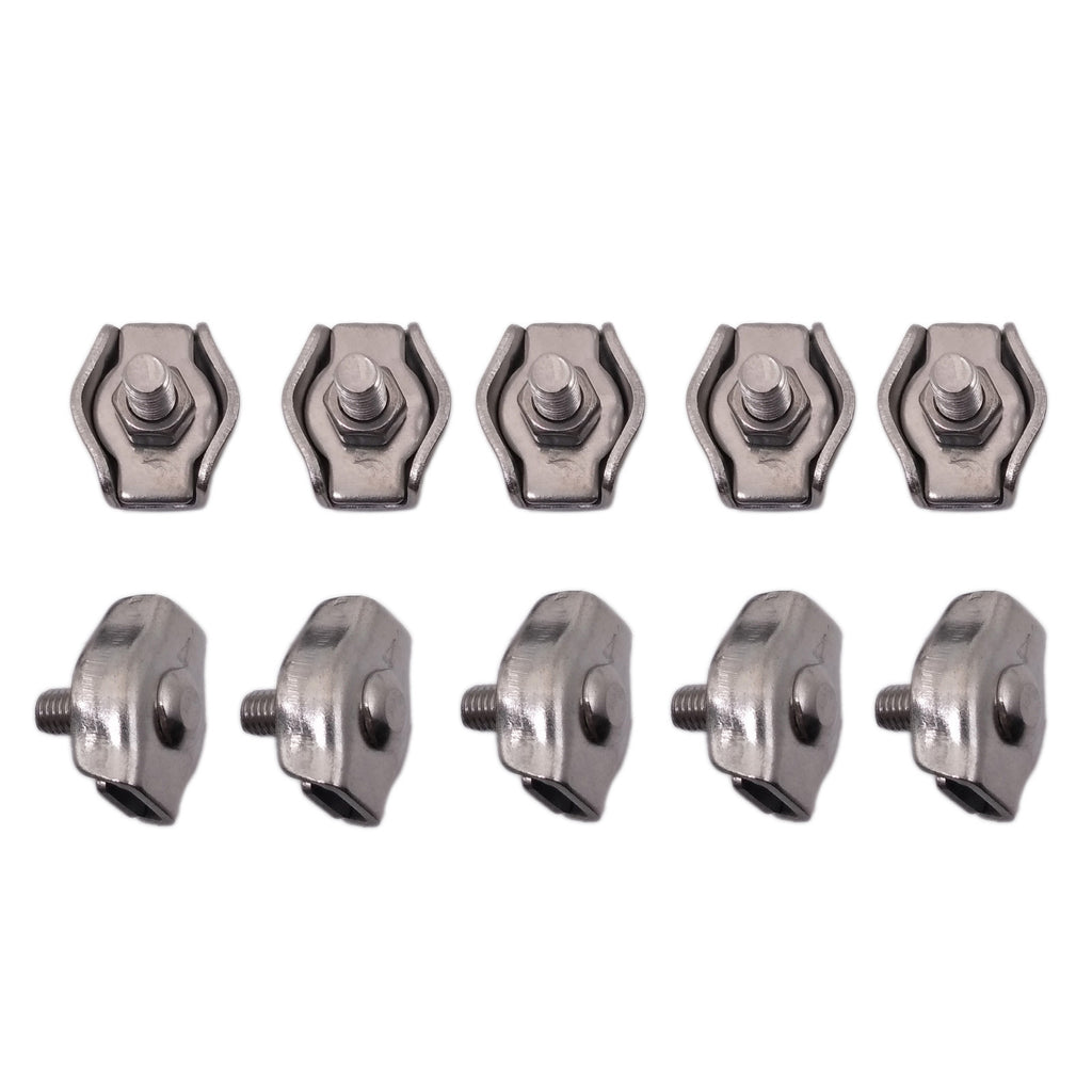 US Stock 10pcs 4mm 304/A2 Stainless Steel Wire Rope Simple Grip Cable Clamp