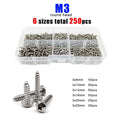 250pcs M3 Set Kit Phillips Pan Round Head Self Tapping Wood Screw 304SS